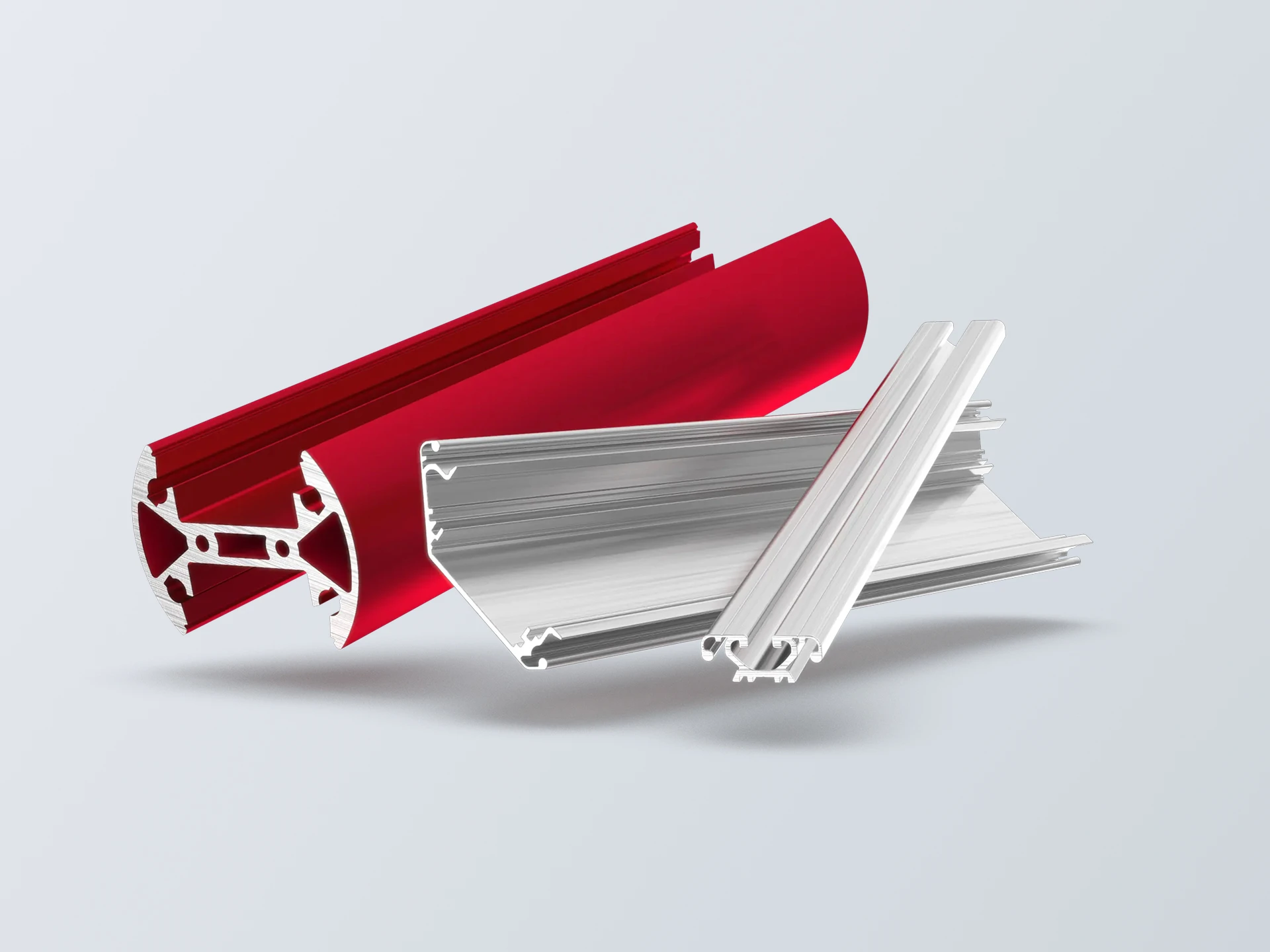 Aluminum extruded profile with geometric cross-section in metallic tones