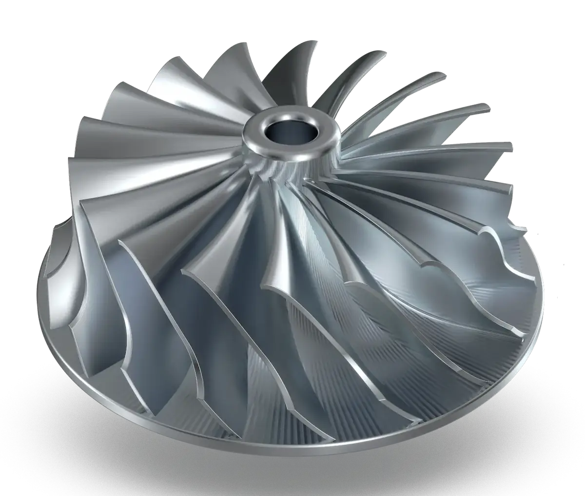A close-up of a metal turbine.
