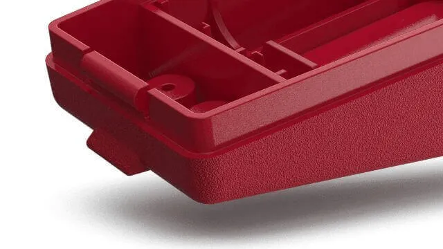 A close-up of a red plastic object.