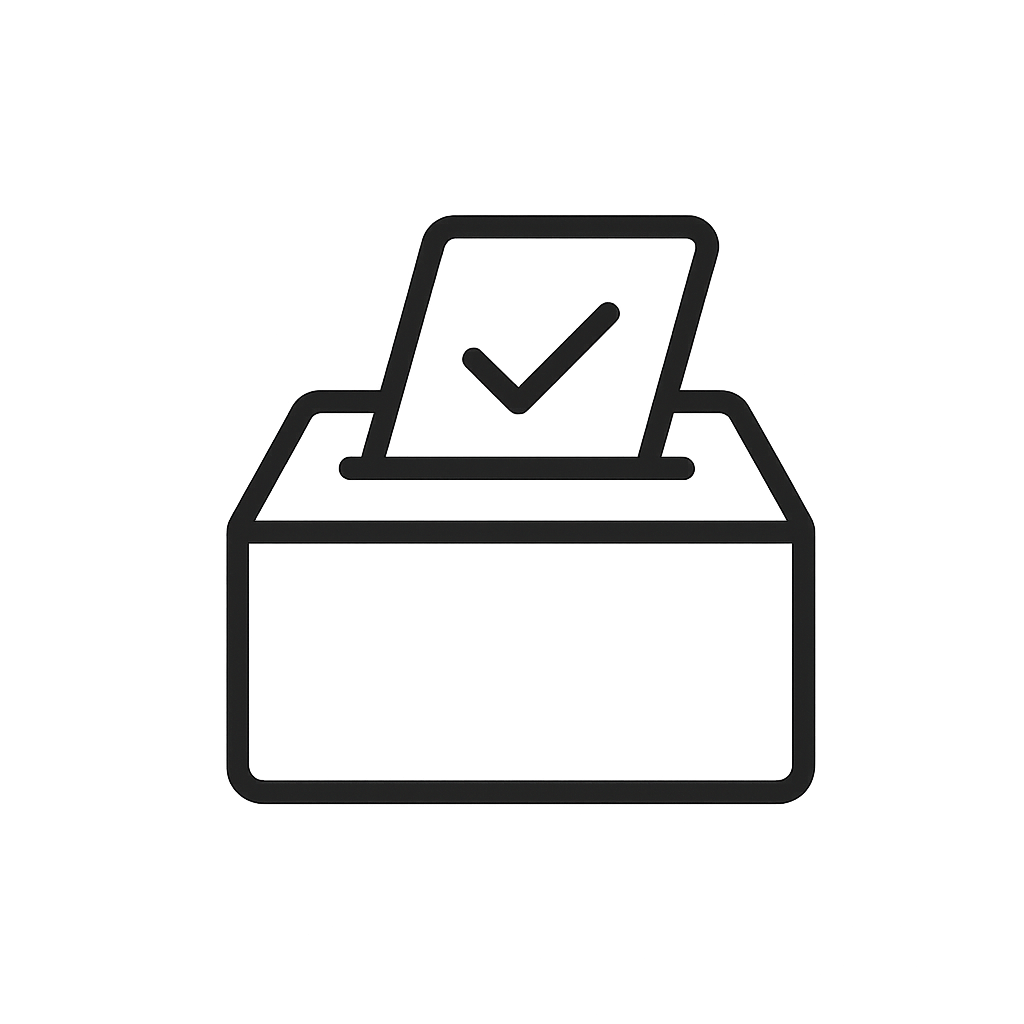 An icon of a vote going into a ballot box