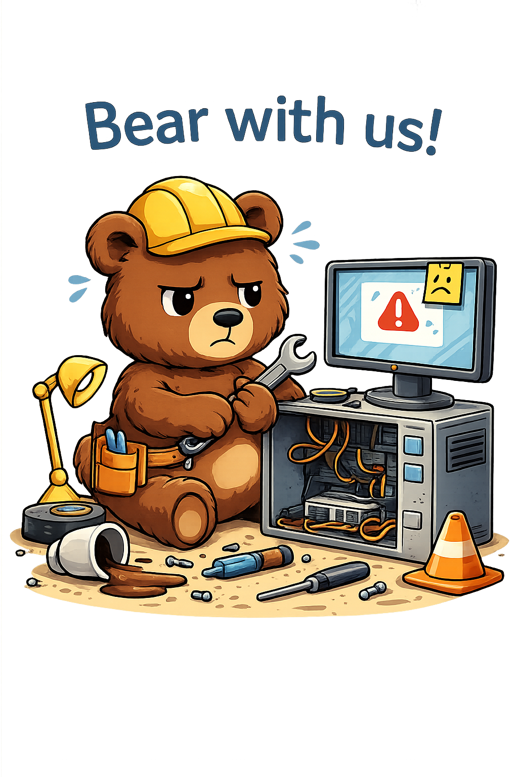 An image of a cute bear fixing a computer