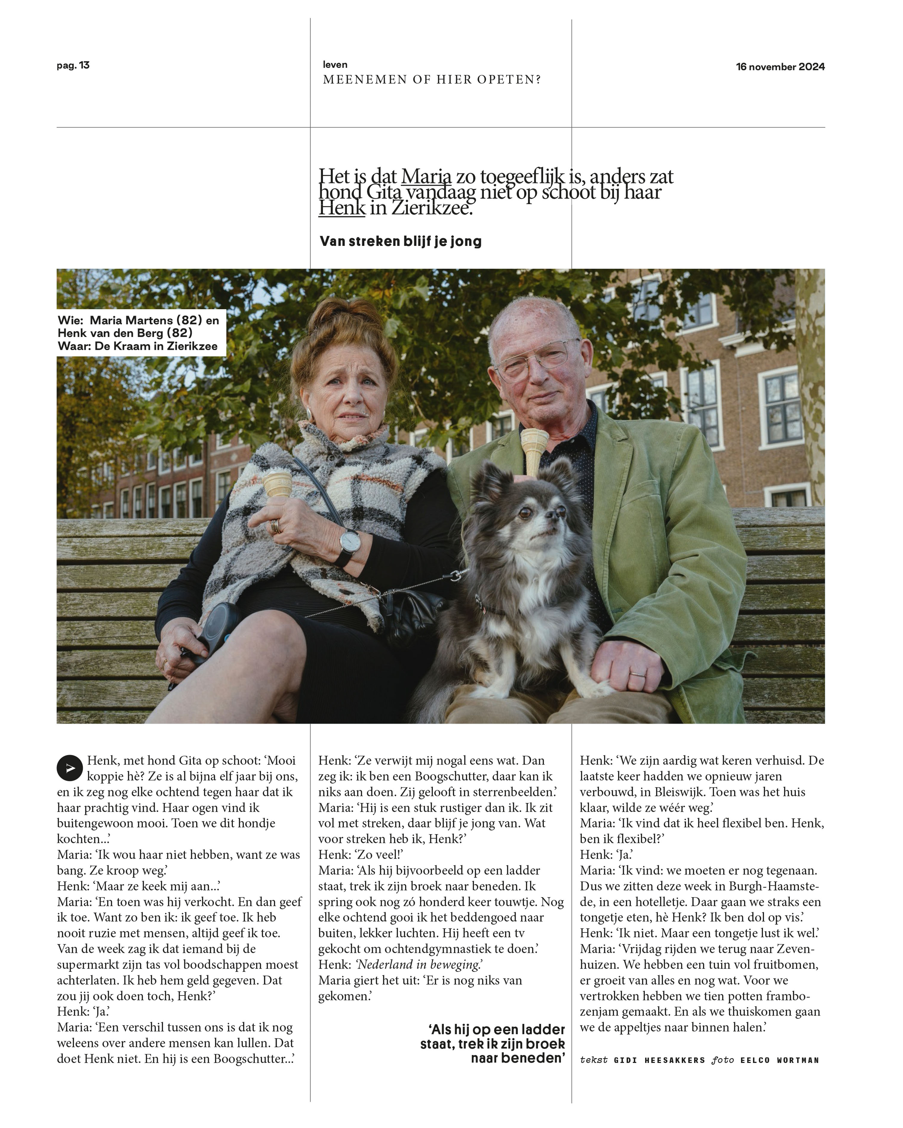 Maria Martens en Henk van den Berg eten een ijsje in Zierikzee