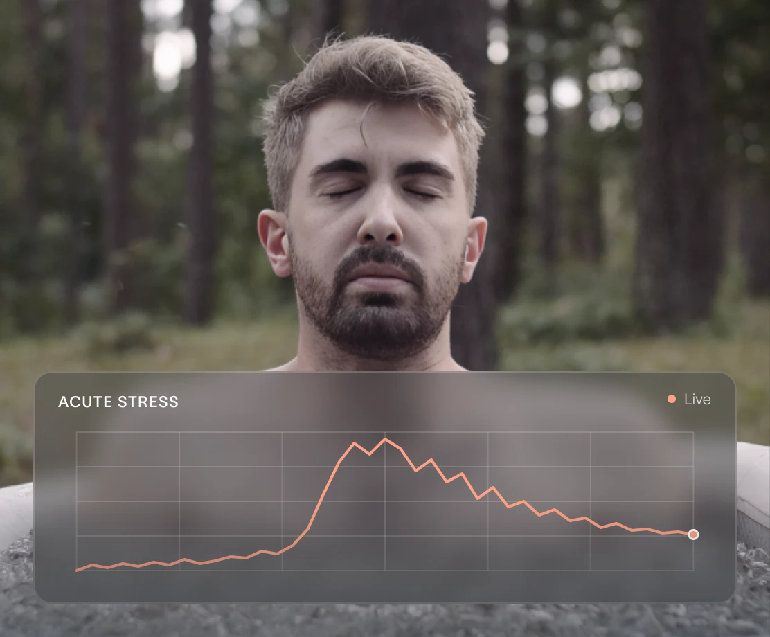 Participant in an ice bath with a live acute stress trace