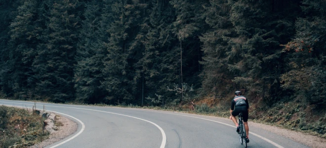 Cyclist on a mountain road