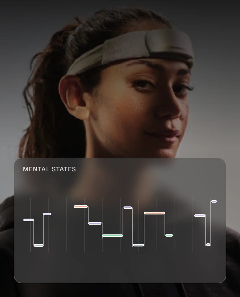 Woman wearing an EEG headband
