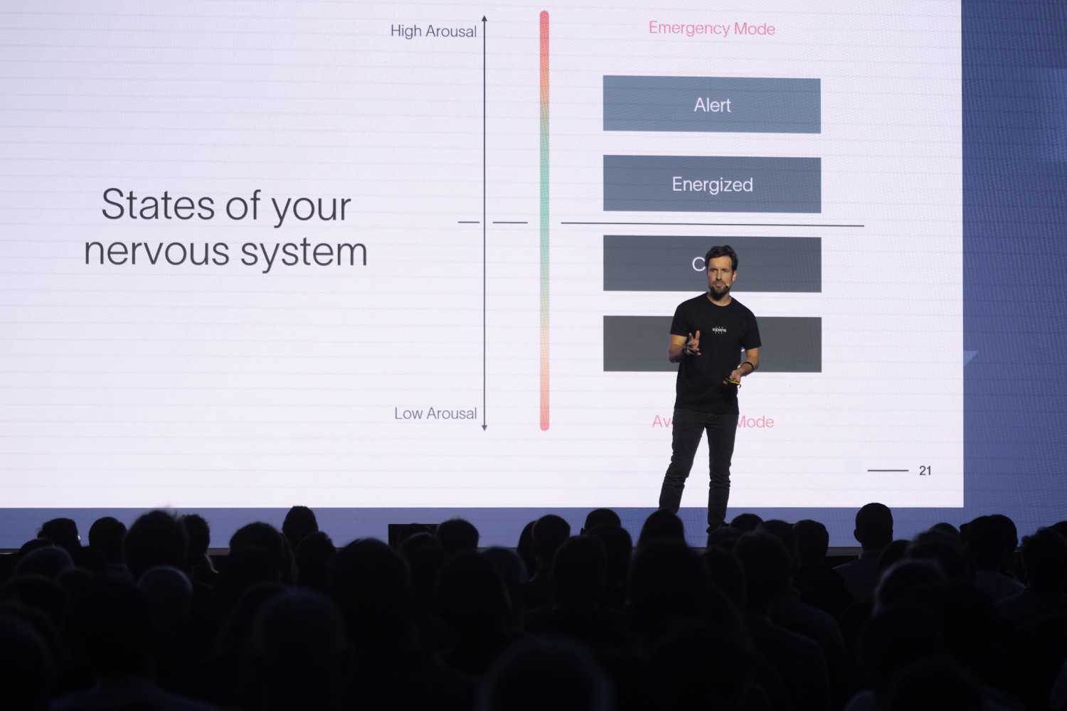 Jan-Philipp Martini on stage explaining the states of the nervous system