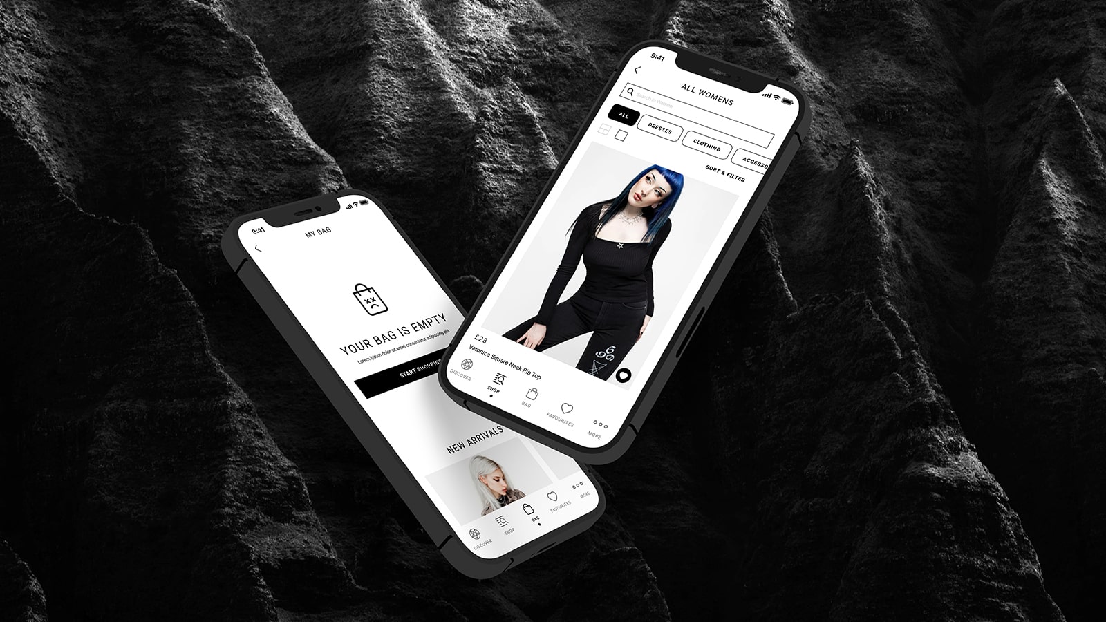 Disturbia Shopify Mobile App interface