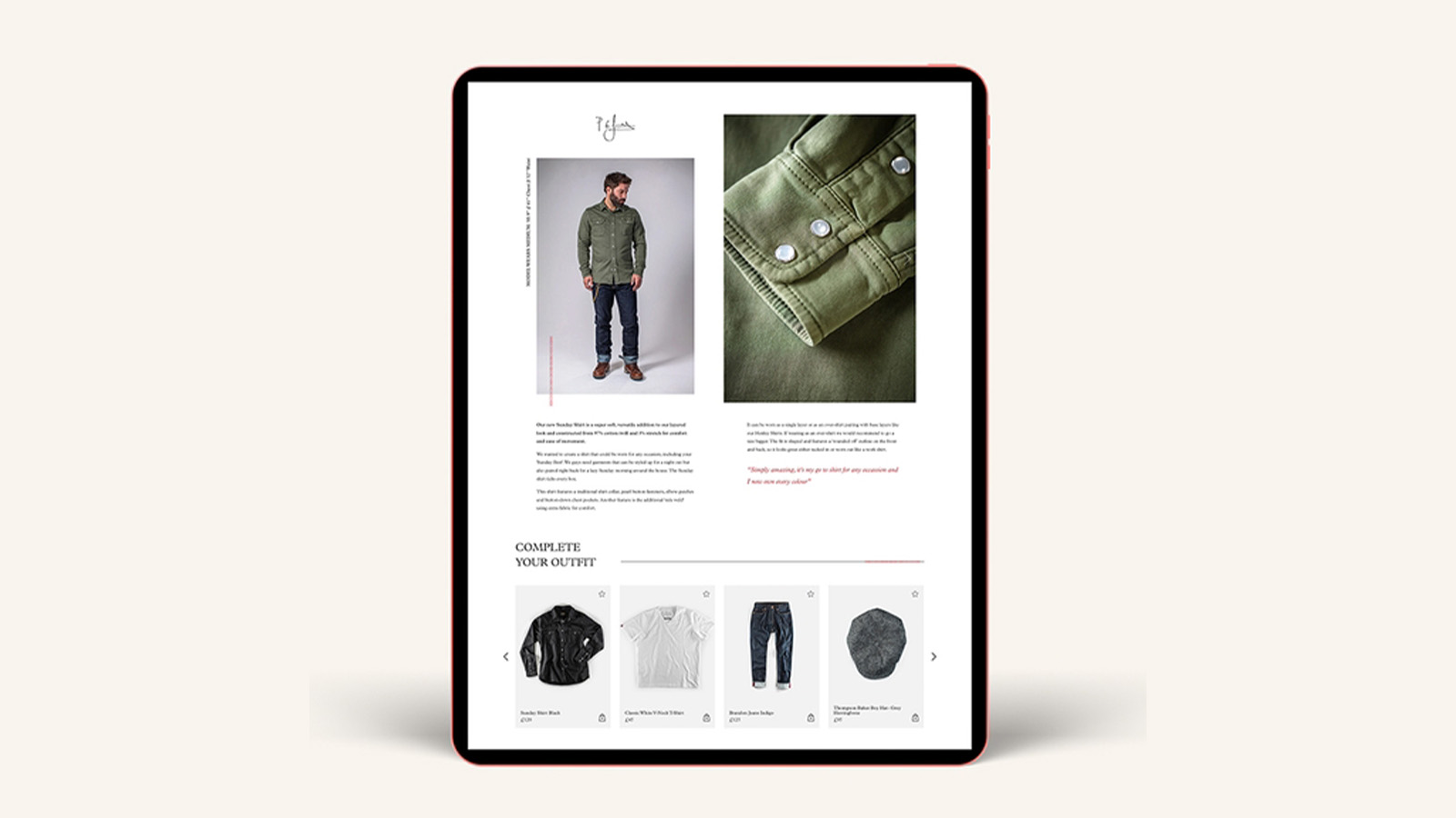 &Sons Shopify website on a tablet