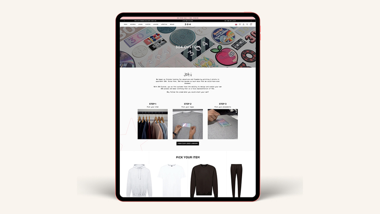 304 Clothing Shopify Website on a tablet