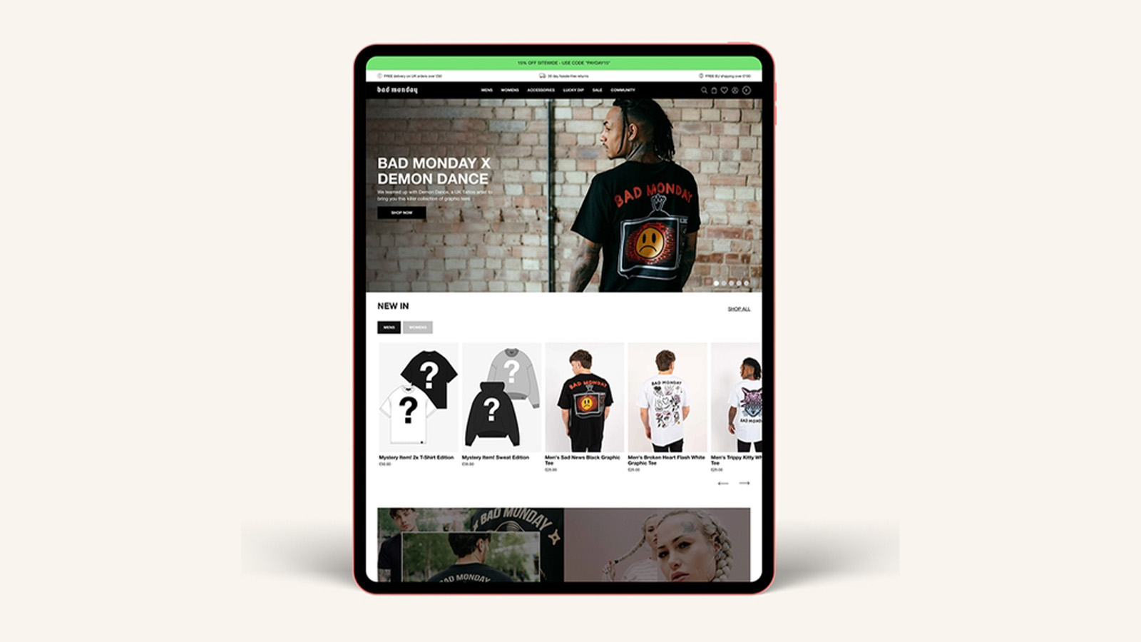 Bad Monday Shopify Website on a tablet