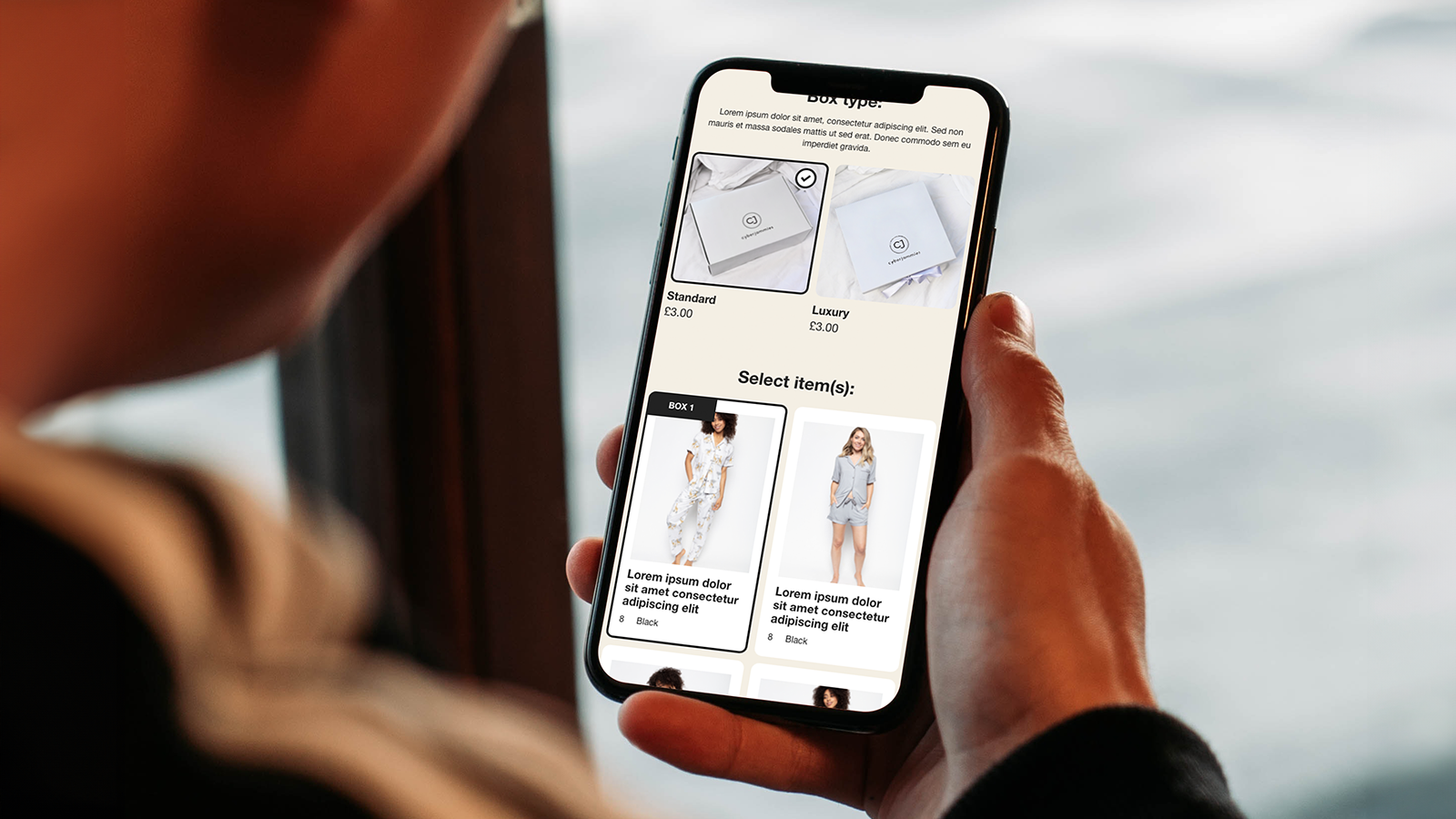 Cyberjammies Shopify Website gift box functionality on a mobile phone