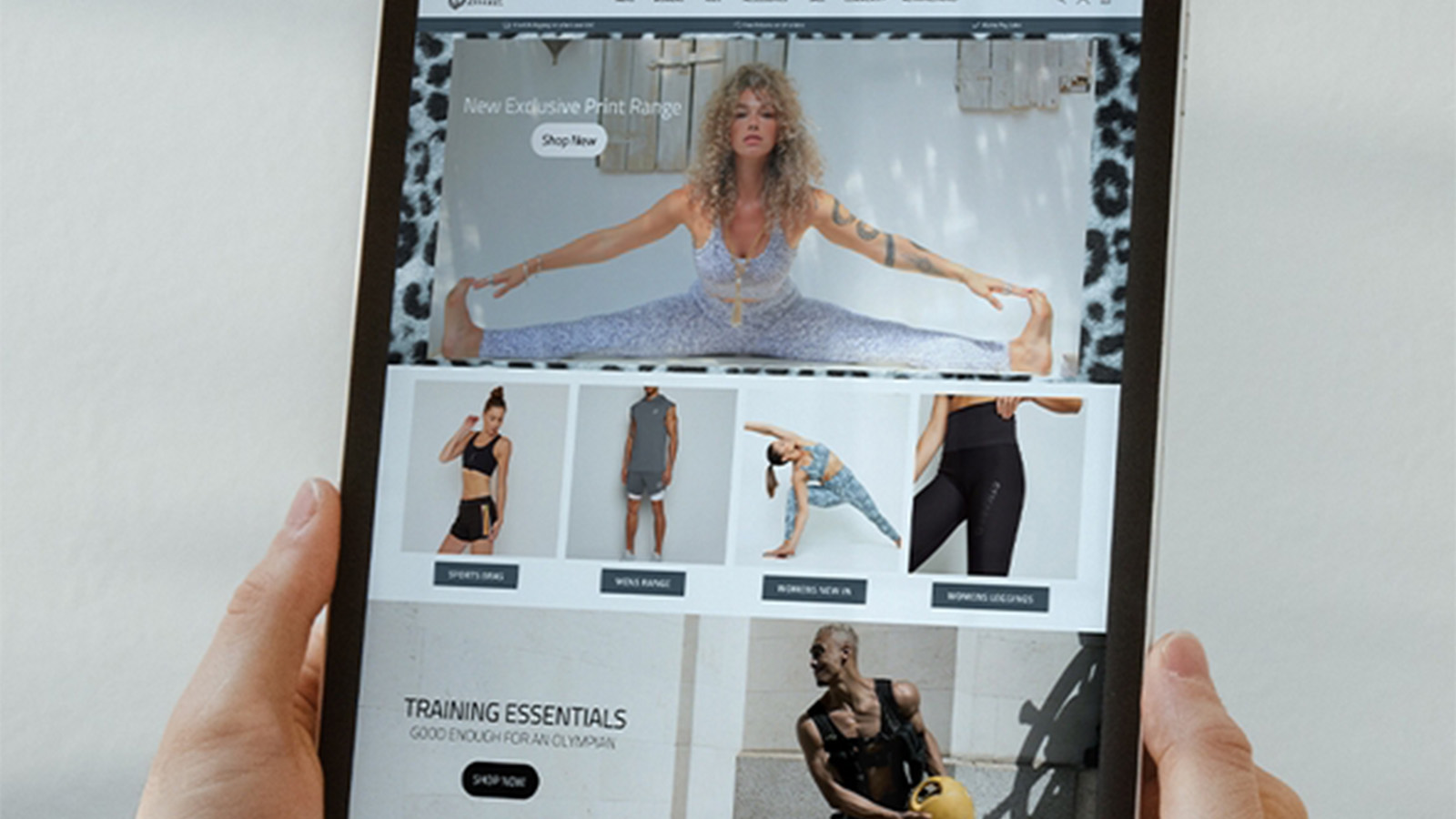 Gympro Apparel Shopify website on a tablet