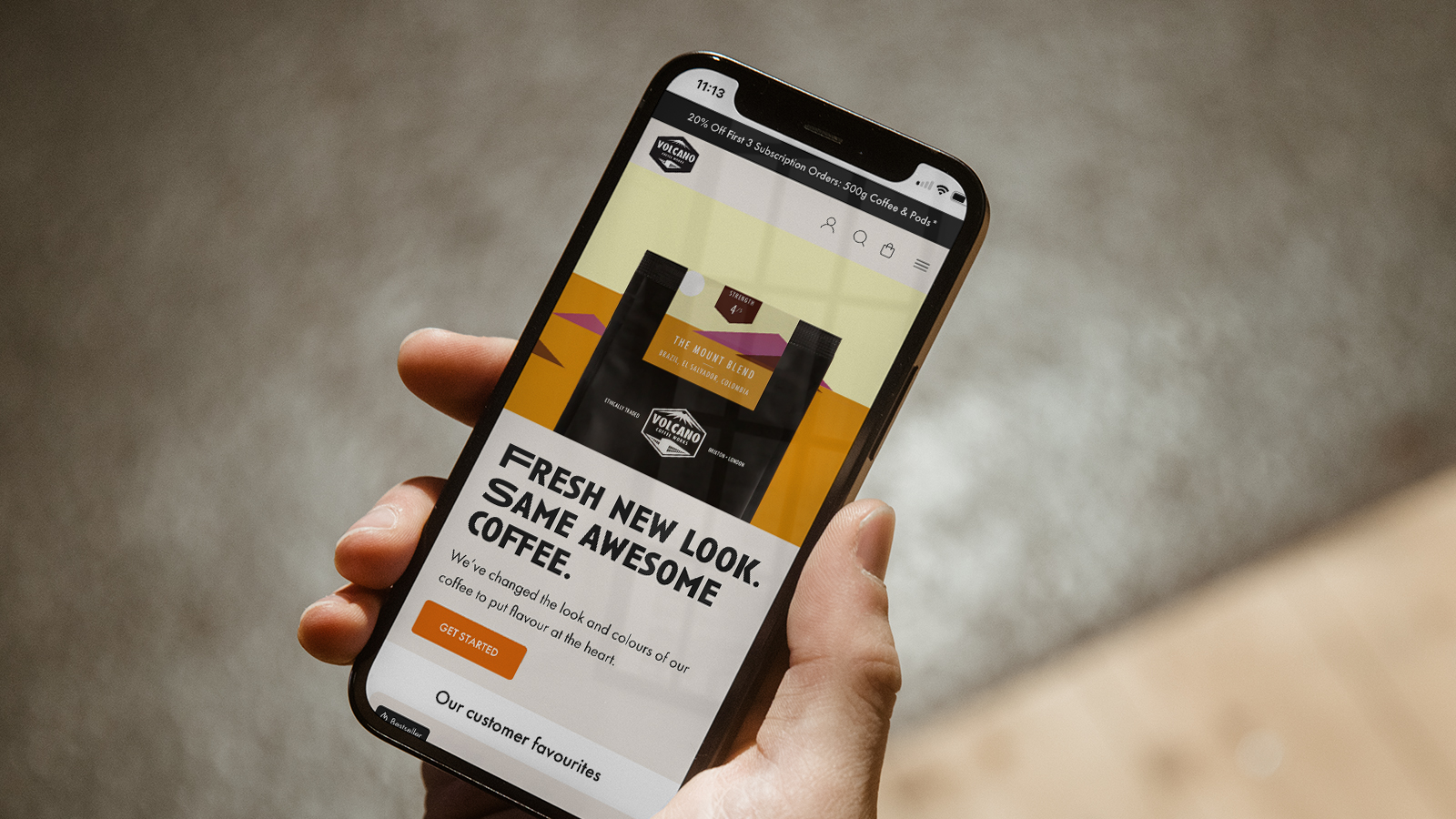 Volcano Coffee Works Shopify Store on a mobile Phone