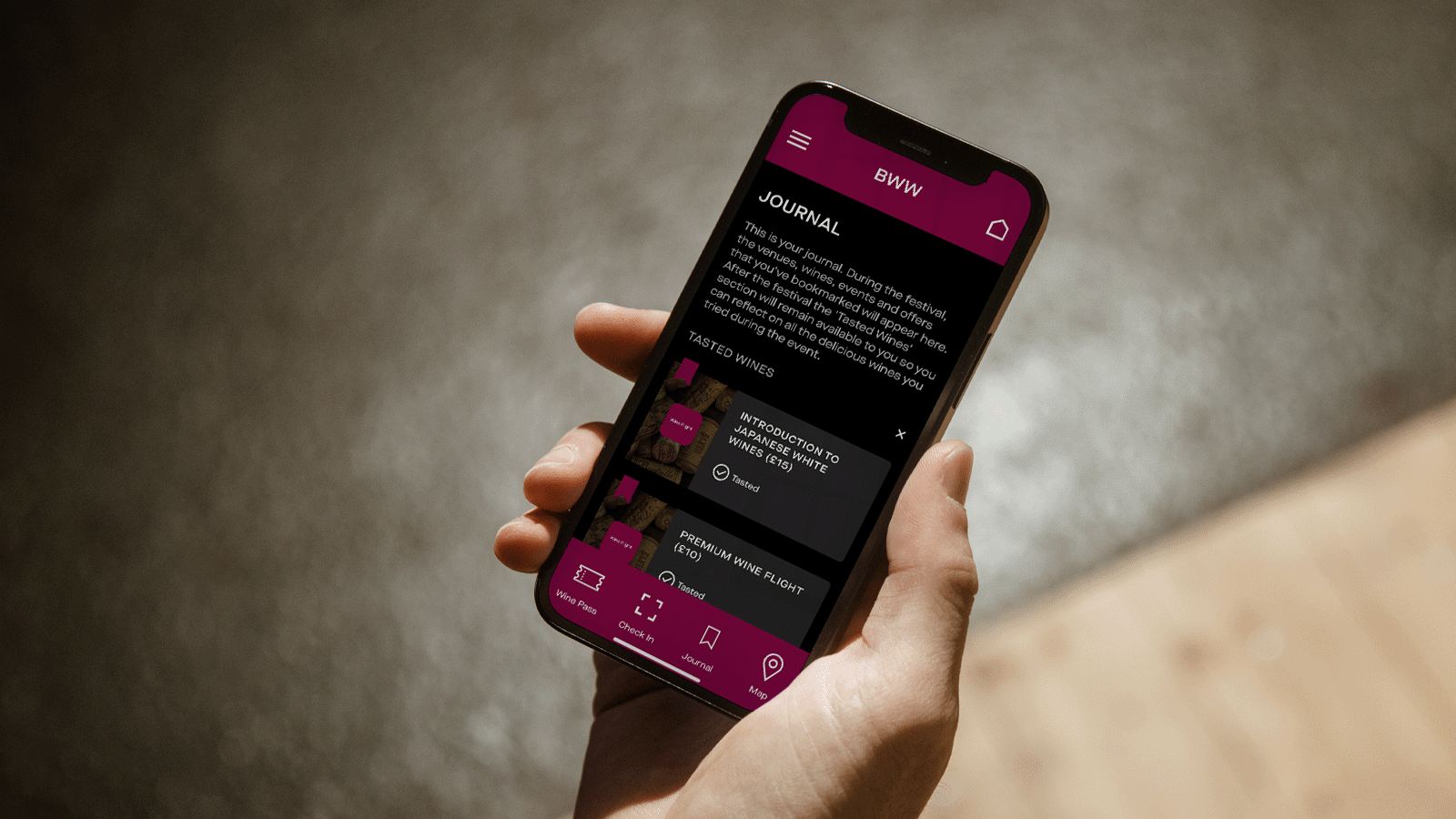 Birmingham Wine Weekend app on a phone screen
