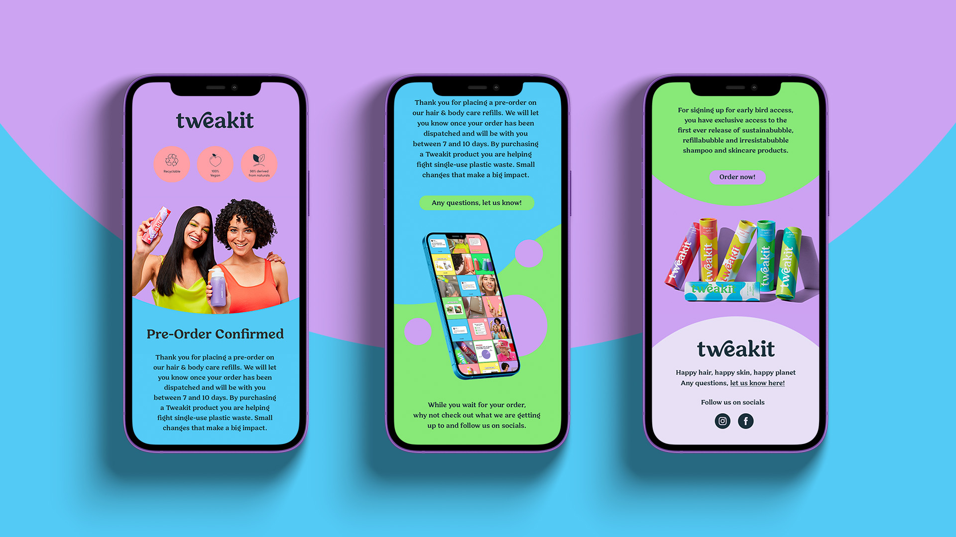Tweakit Email designs on a mobile phone screen