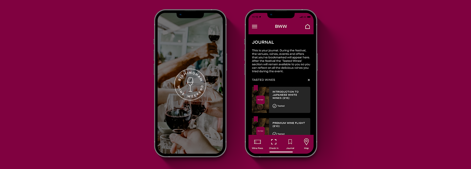 Birmingham Wine Weekend App on a mobile phone