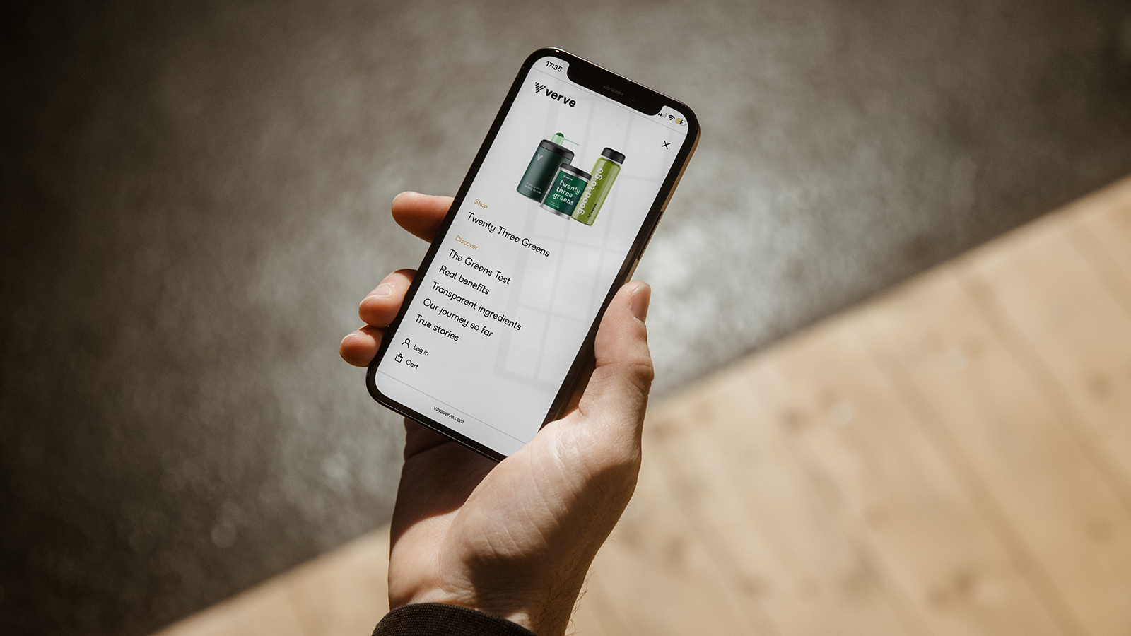 Verve Shopify Store on a mobile phone screen