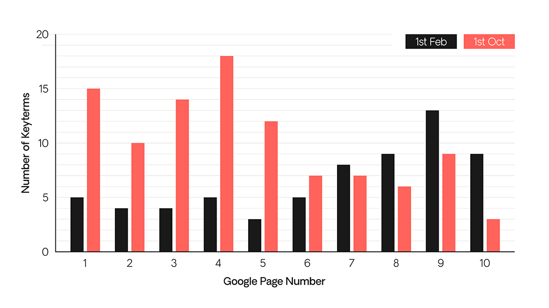 Cyberjammies Search Engine Optimisation before and after Dashboard