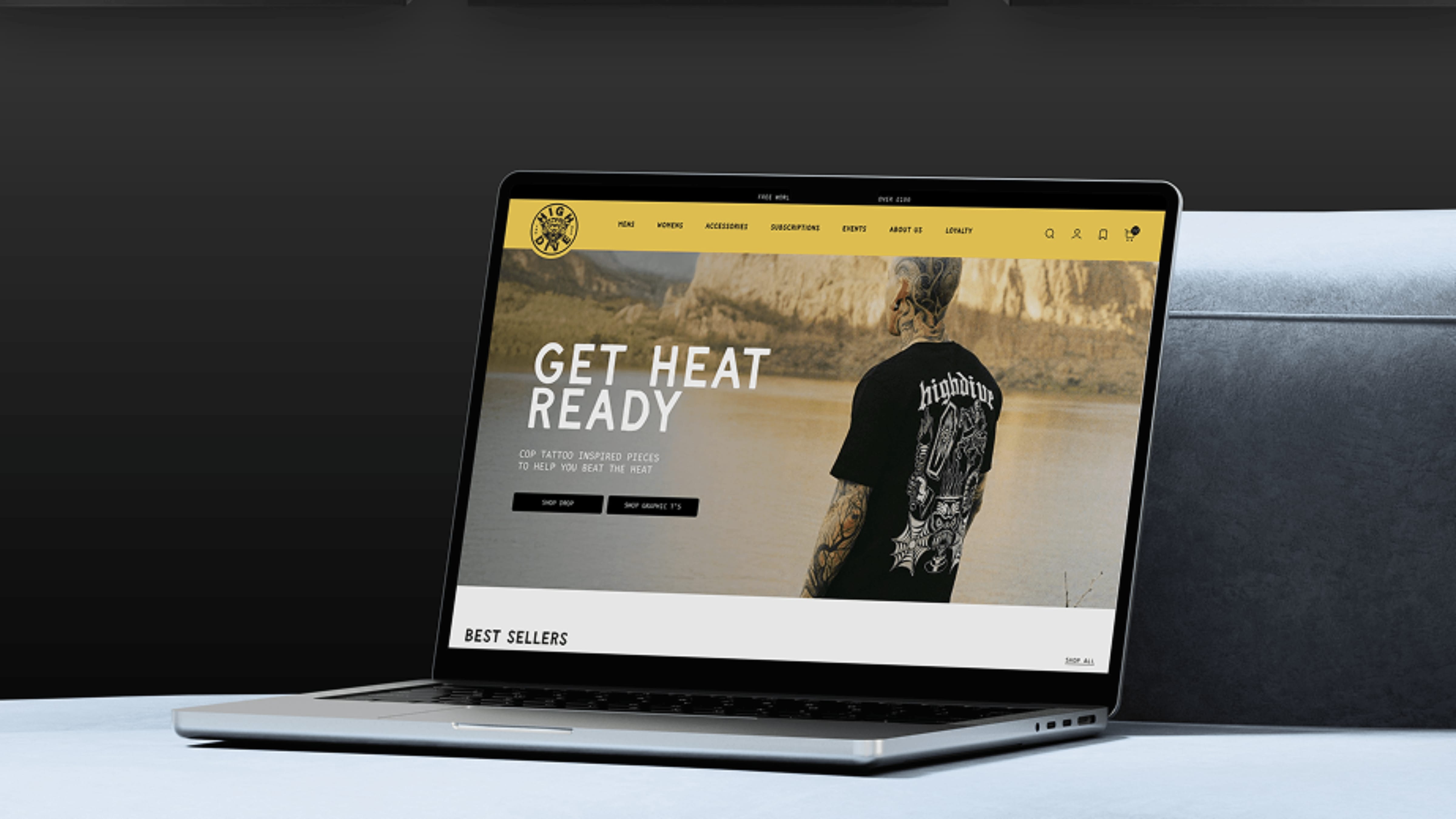High Dive Apparel Shopify store on a laptop screen