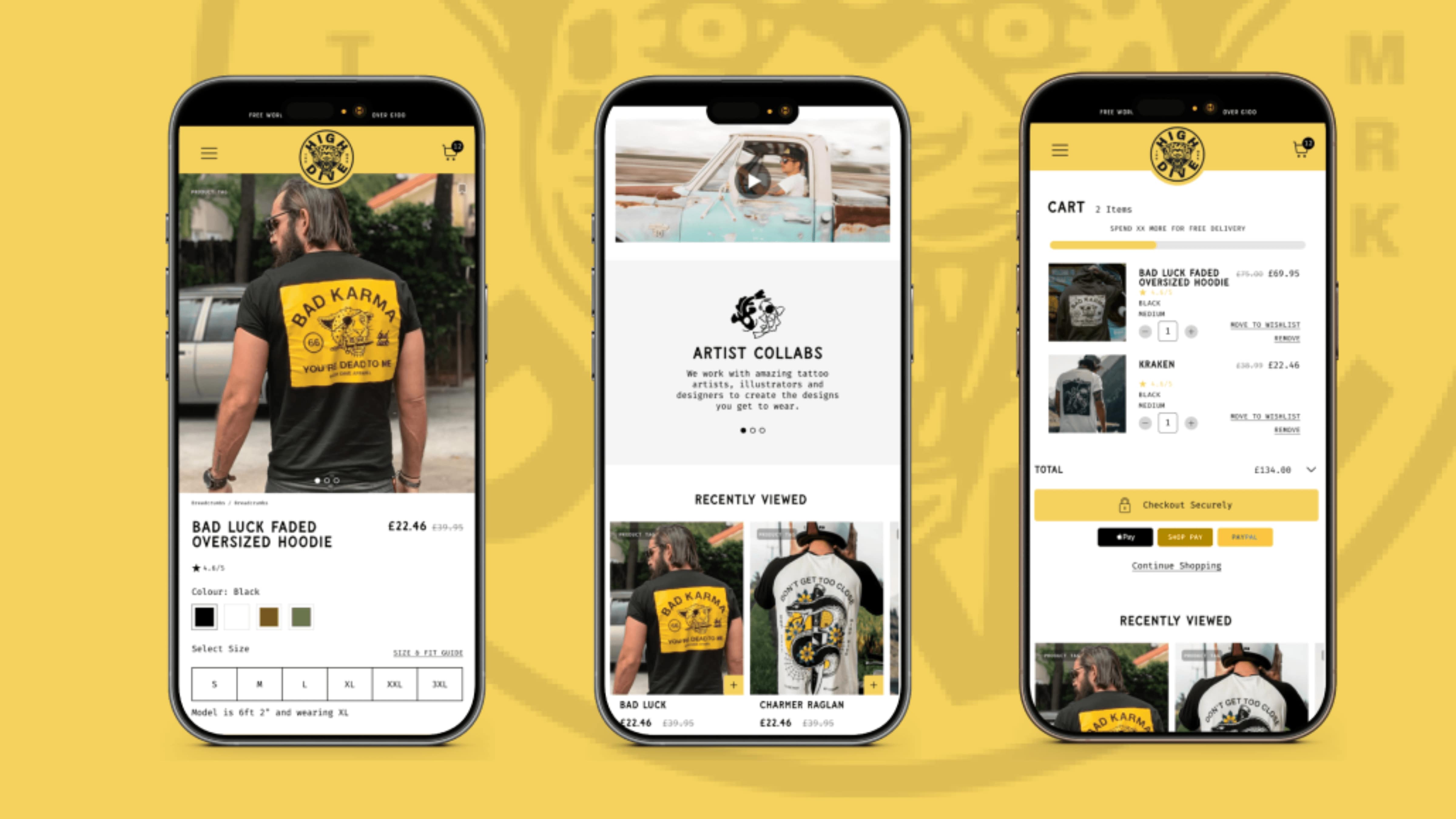 High Dive Apparel Shopify store mobile designs