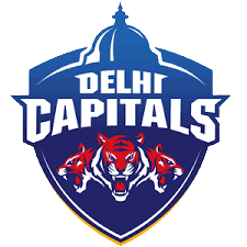 Delhi Capitals cricket team logo with three roaring tigers under a domed structure.