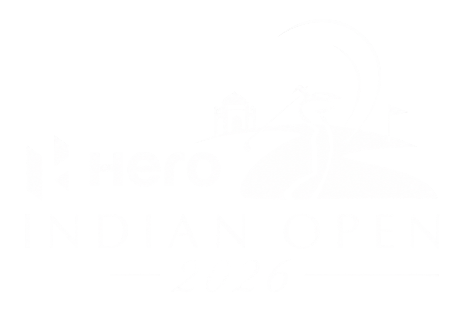 Hero Indian Open 2026 logo with a golfer, flag, and Indian monument silhouette.