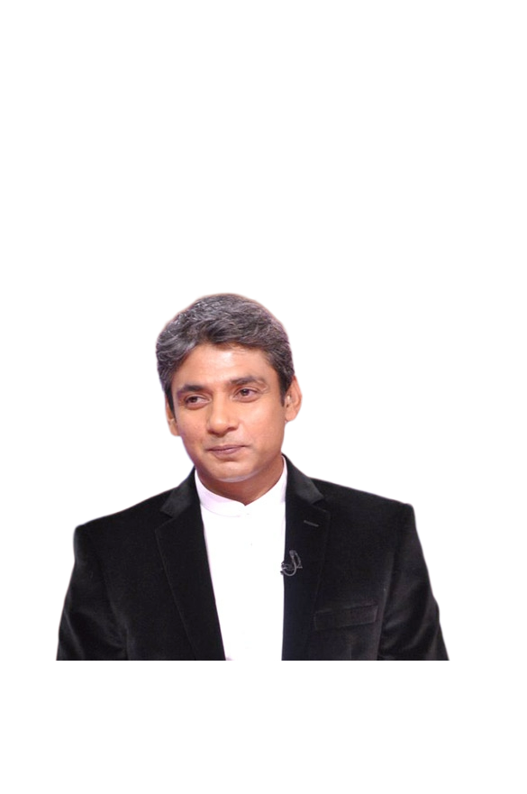 Man with gray hair wearing a black blazer and white shirt on a transparent background.