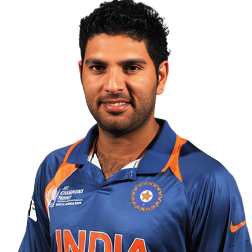 Portrait of a man wearing an India cricket team jersey with ICC Champions Trophy logo.
