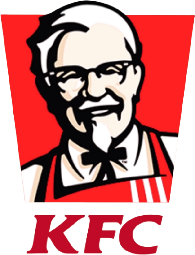 KFC logo featuring Colonel Sanders' face in black, white, and red with a red apron and bow tie above the red letters KFC.