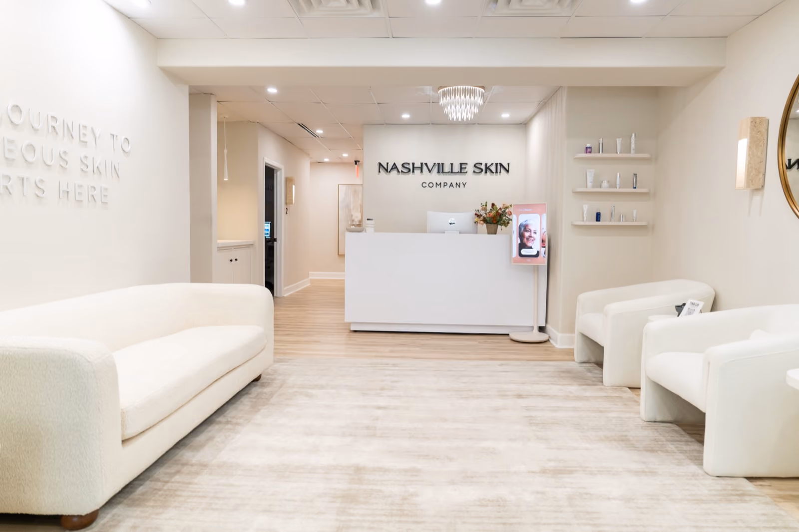 Reception and waiting area at Nashville Skin Company in Green Hills, Nashville, TN