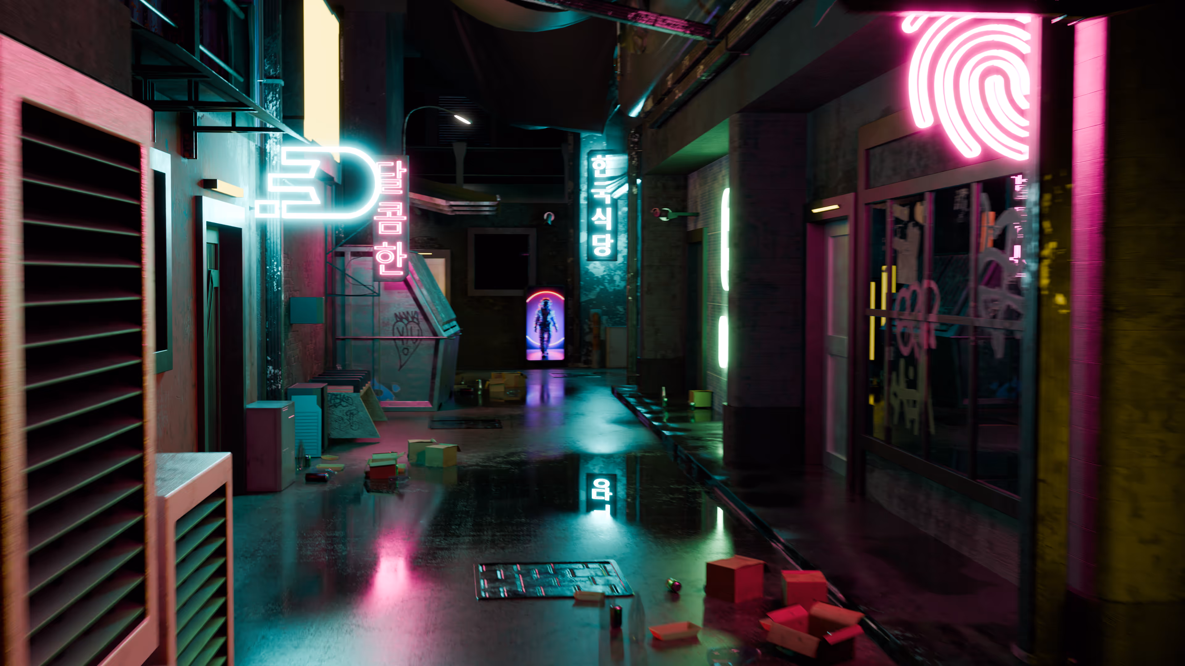 Autre photo de la scène cyberpunk avec néons.