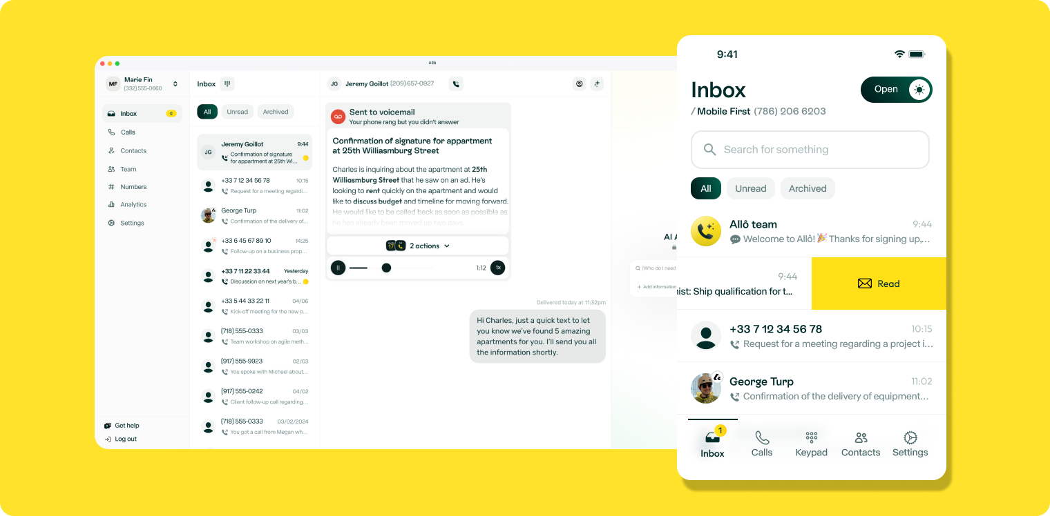 A screenshot of Allo's dashboard on desktop and mobile