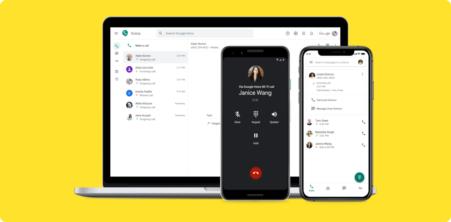 A screenshot of Google Voice on desktop and mobile