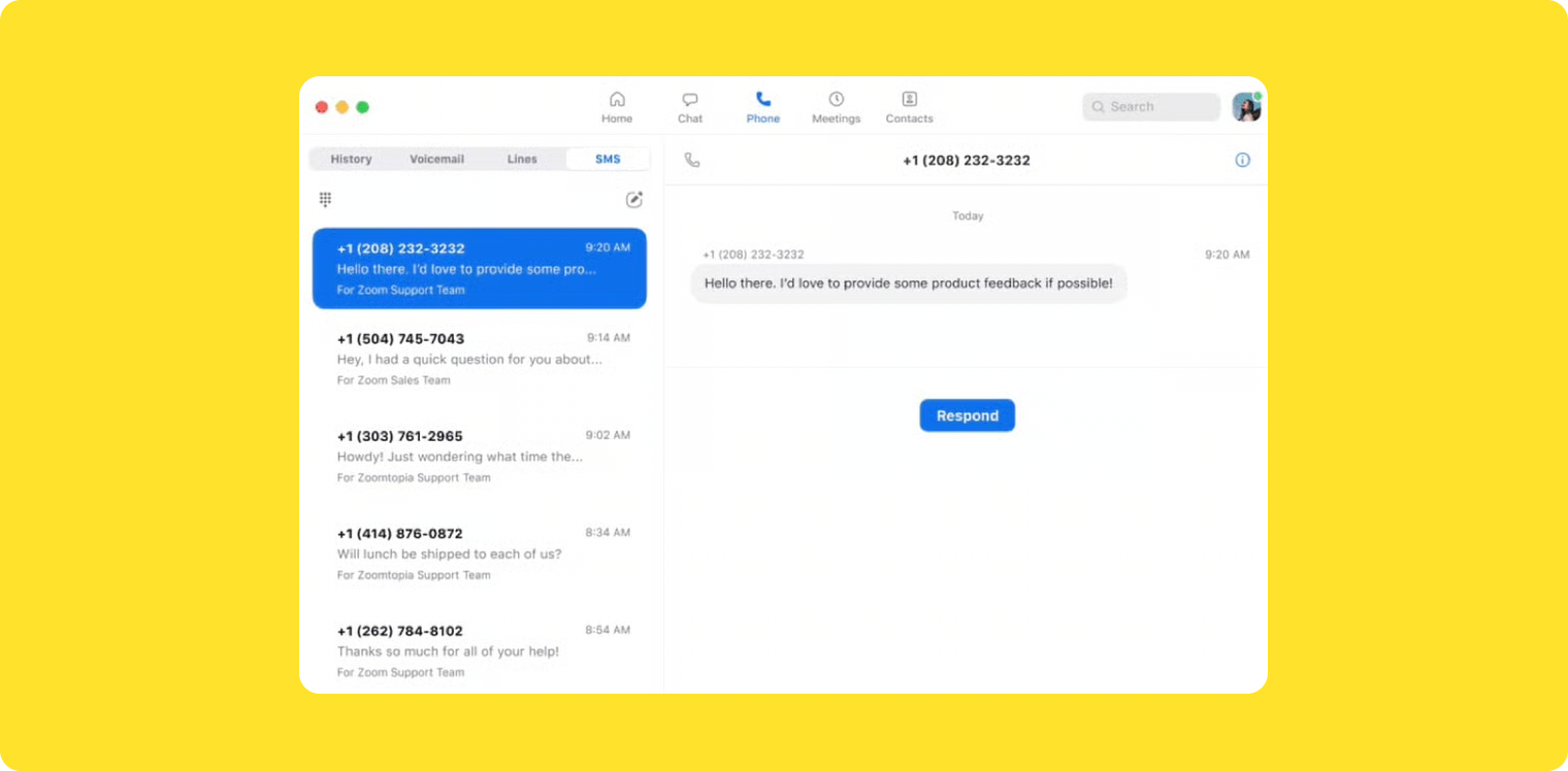 A screenshot of the call history in Zoom Phone