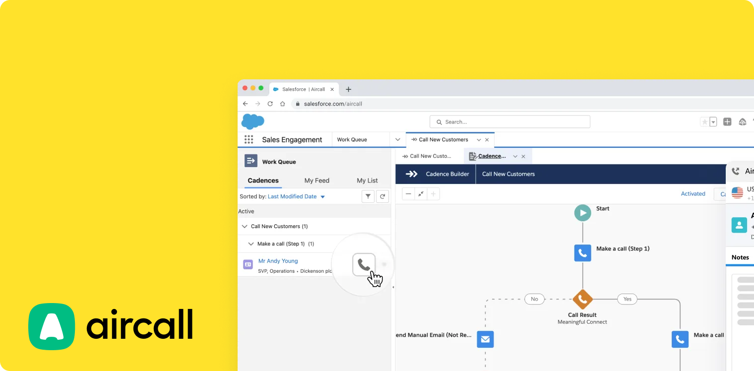 Screenshot of Aircall's integration with Salesforce