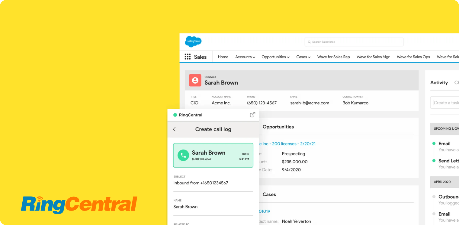 RingCentral Salesforce Integration Screenshot