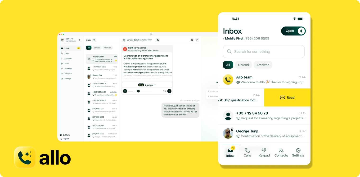 Screenshots of Allo's desktop and mobile apps 