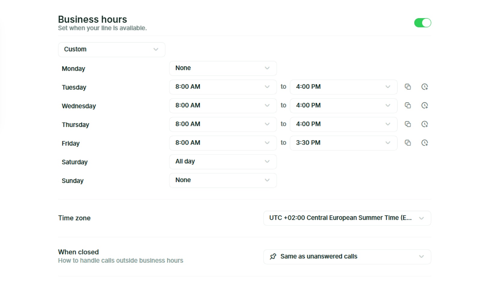 Configuring business hours in Allo