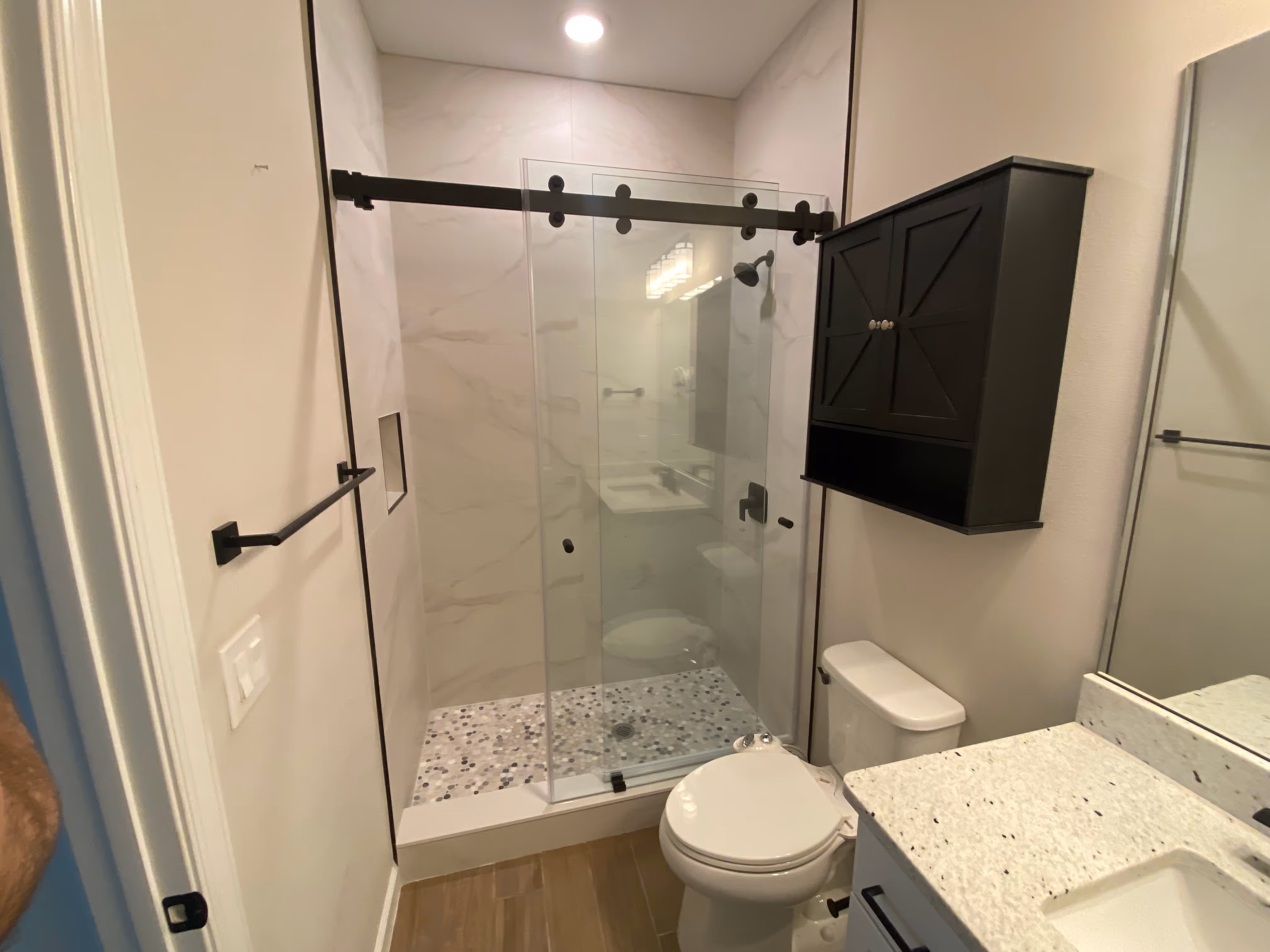 Bathroom shower with custom door