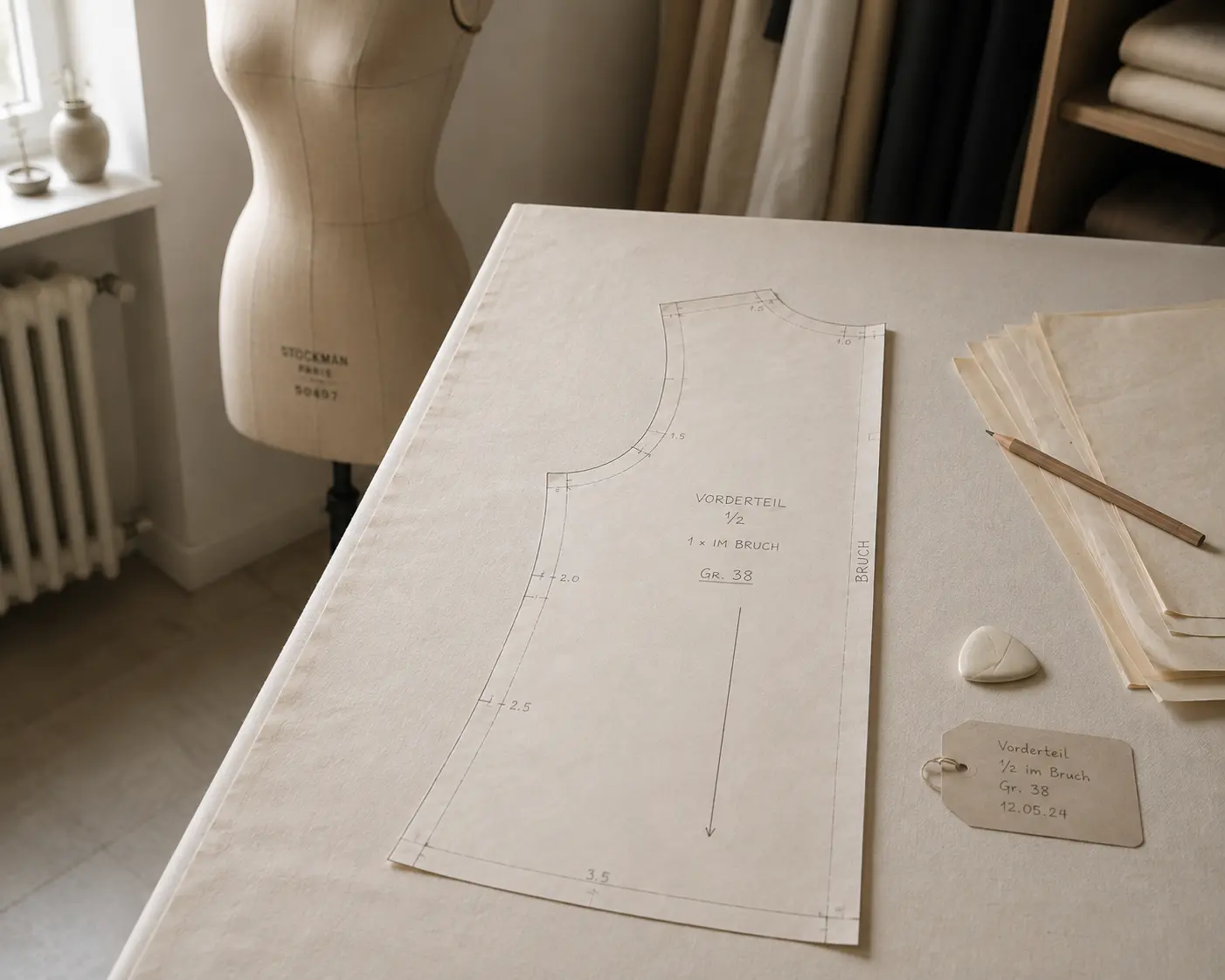 Made-to-measure sewing pattern with tailoring tools