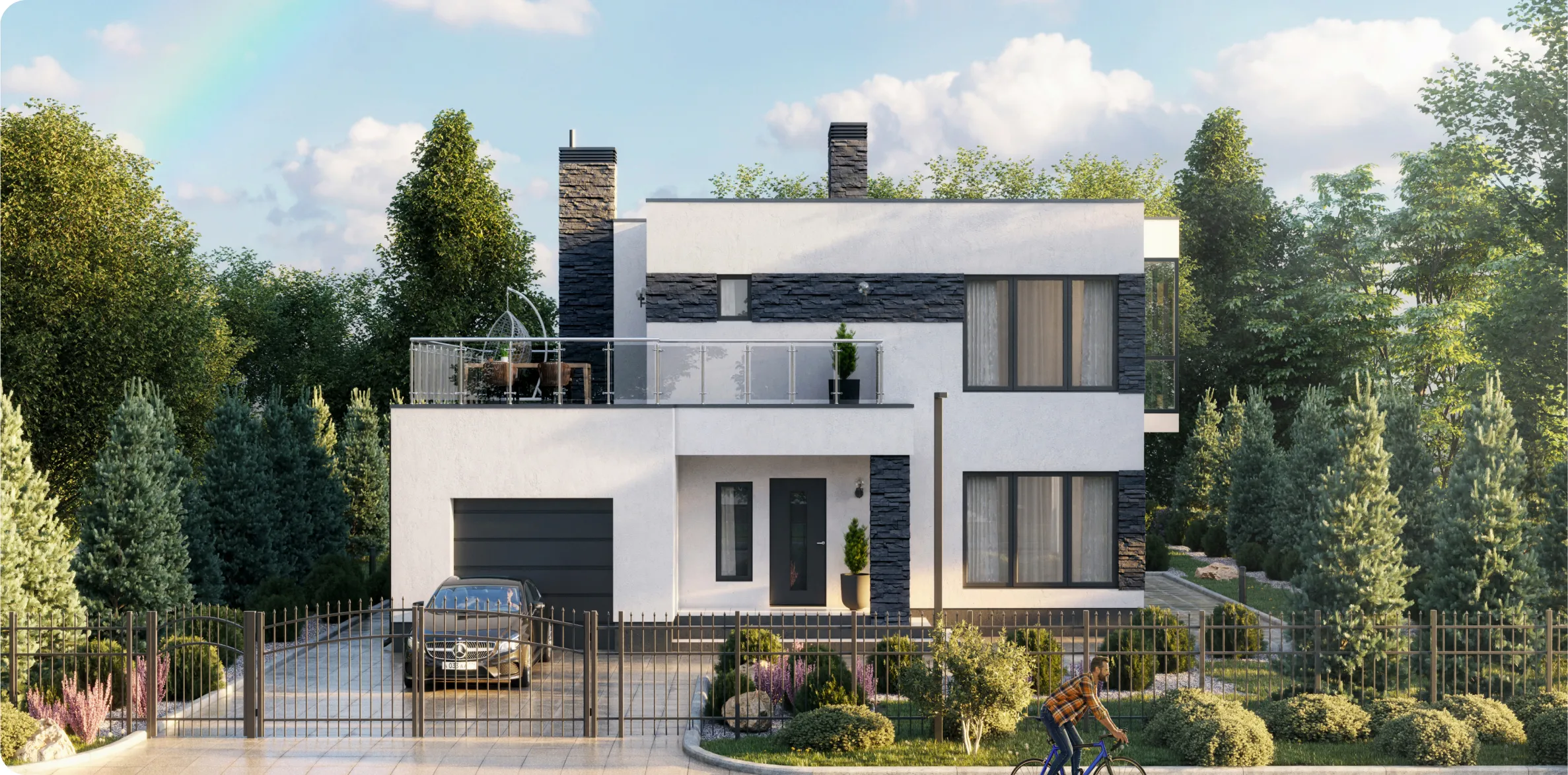 beautiful modern house ij the day