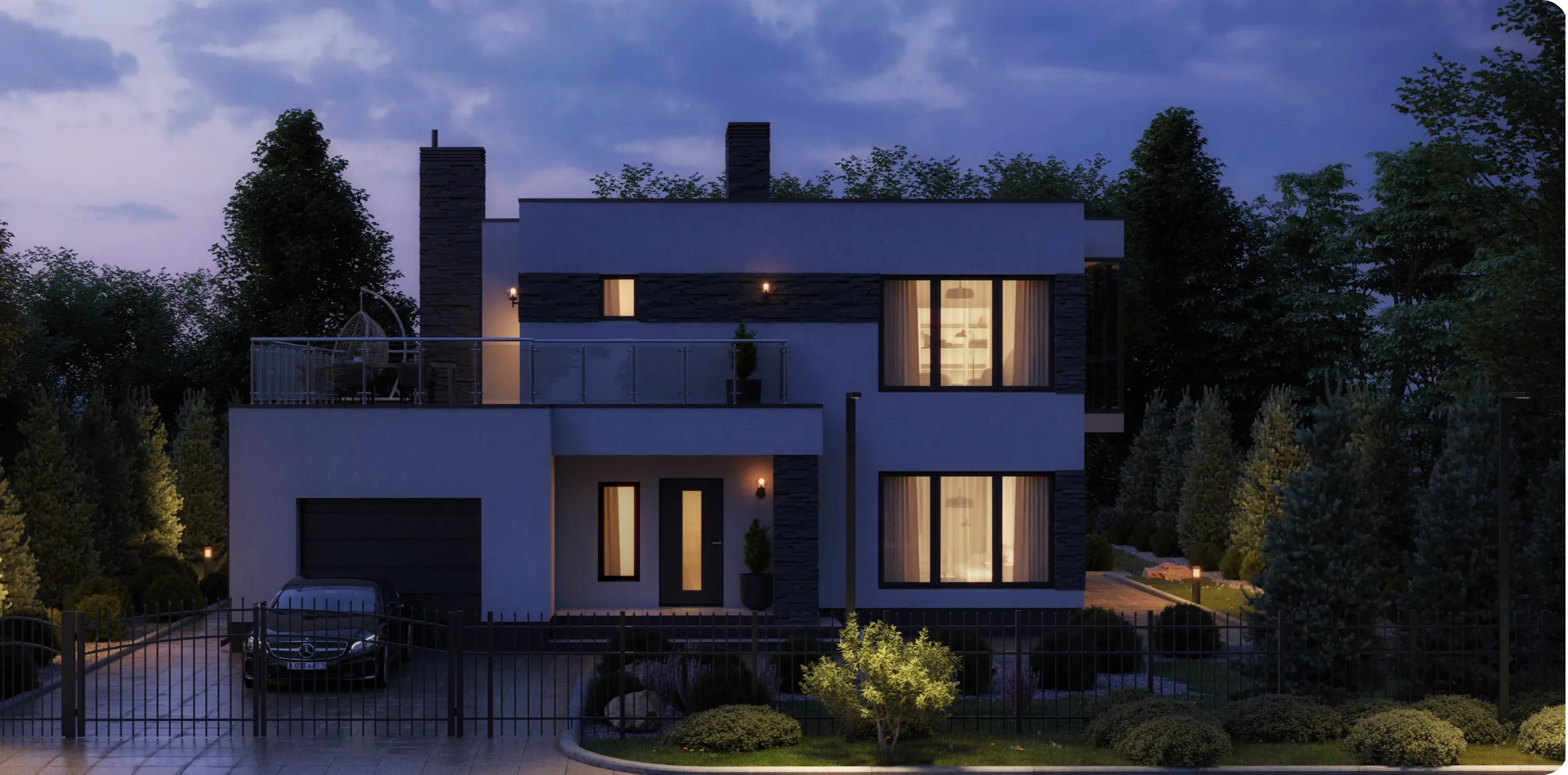 beautiful modern house in the night