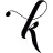 Stylized black cursive letter K.