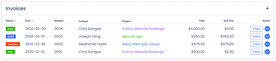 Invoices Widget Card
