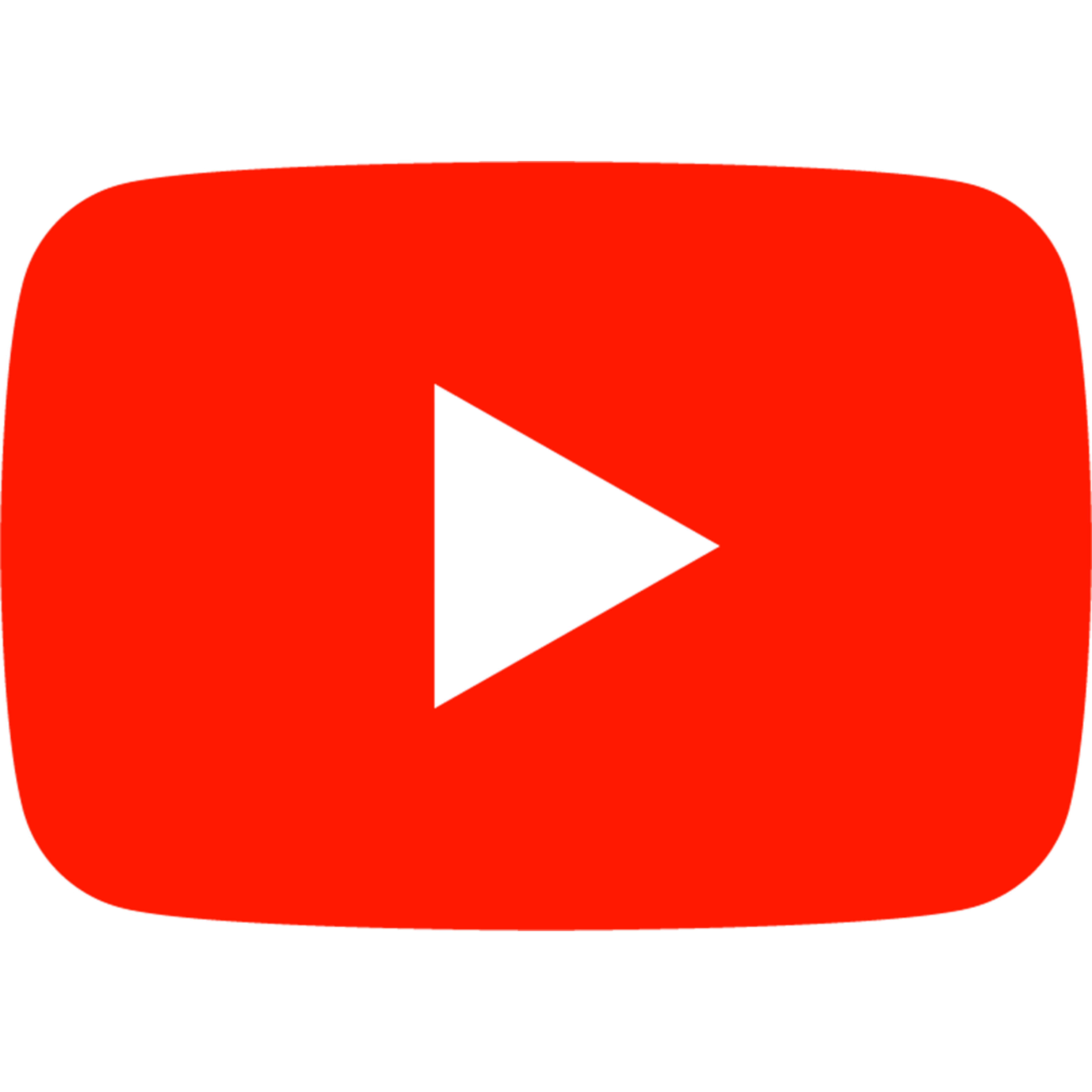 Czerwony przycisk odtwarzania YouTube z białym trójkątem w środku.