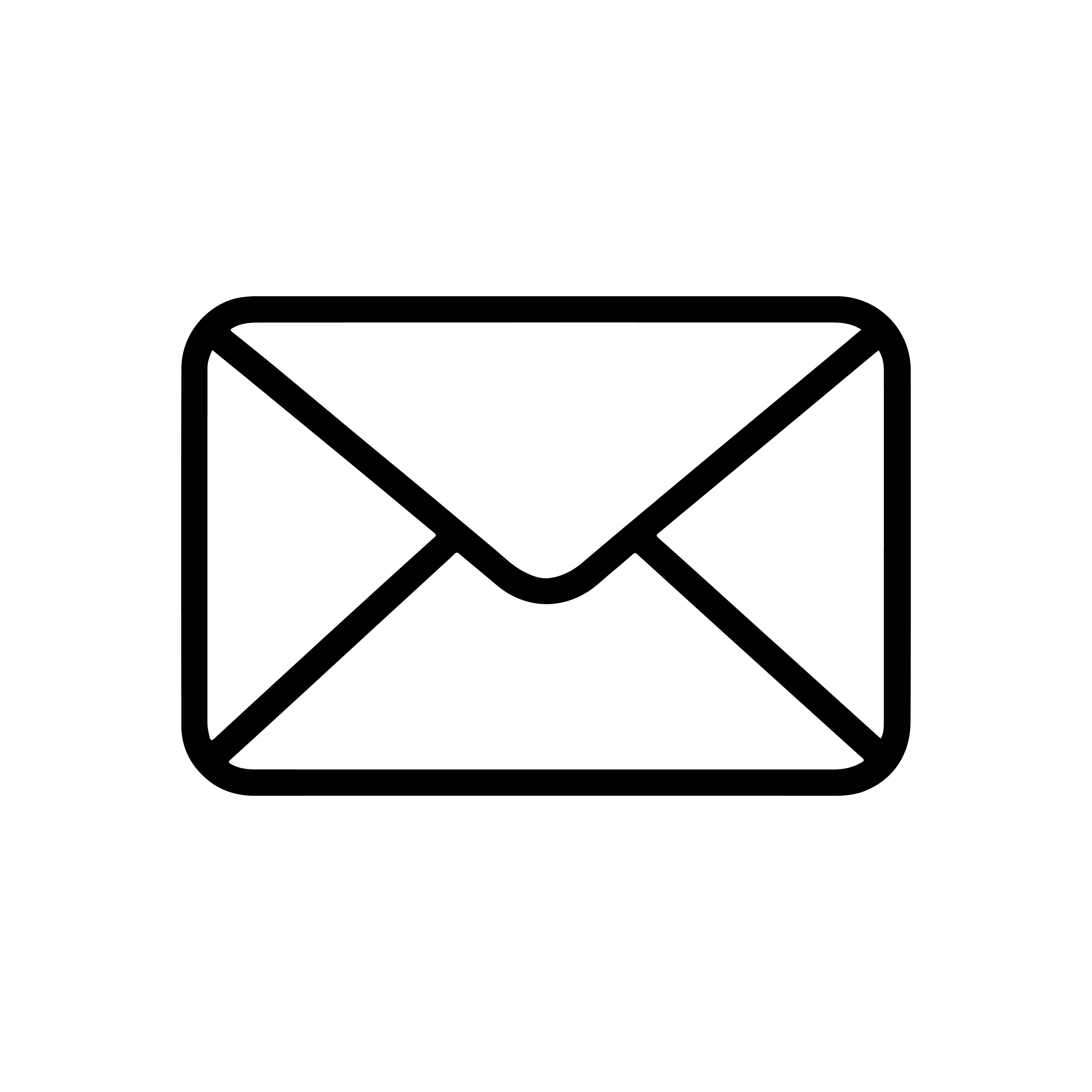 Black outlined envelope icon on a white background representing email or mail.