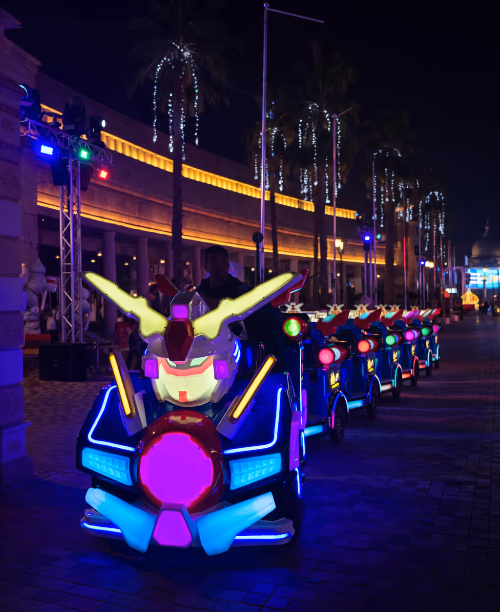 glowing transformers train at night