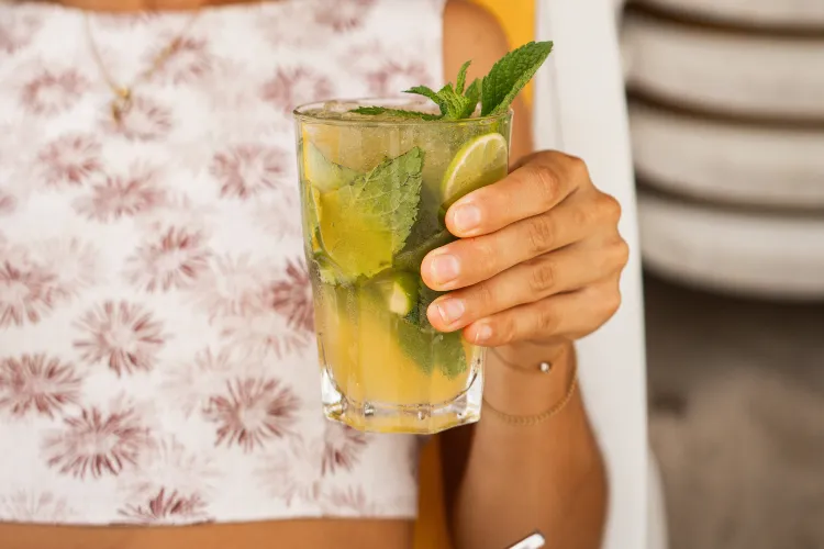 Tropical mojito cocktail with fresh mint and lime served at the Bamboo Resort