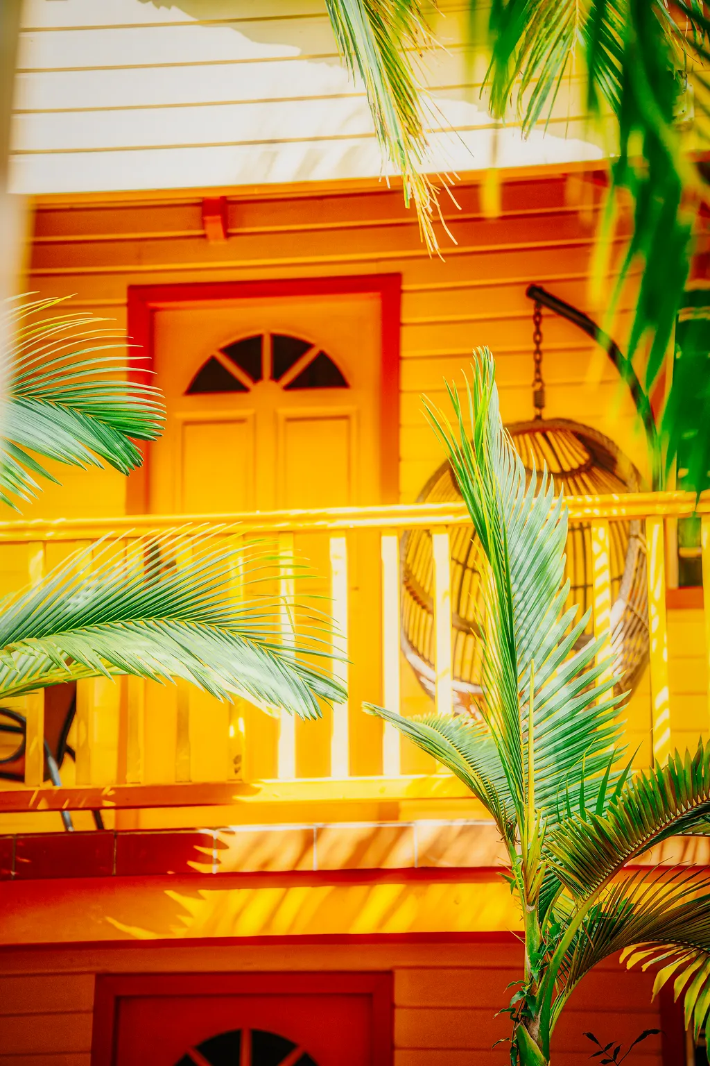 Bungalow jaune colonial avec palmiers terrasse trois ilets martinique
