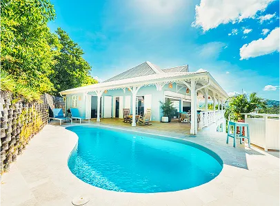 White colonial villa private pool terrace sea view Bambouresort Martinique